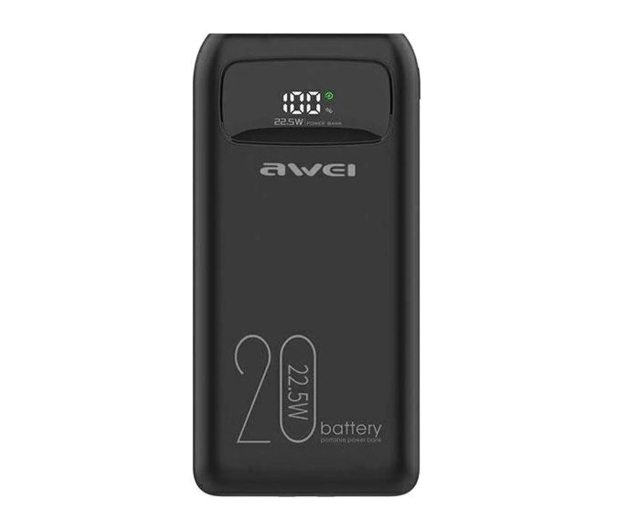AWEI P169K 20000mAh 22.5W czarny wyświetlacz + kable PD/Lightning - 1471733 - zdjęcie